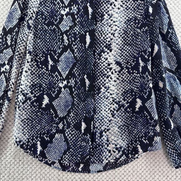 Diane von Furstenberg Top Womens 6 Black Snake Print Silk Hidden Button Front - Picture 4 of 15